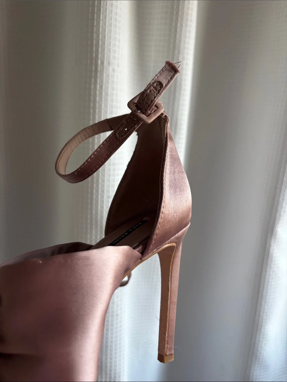 Satin Embellished Ankle-Strap Heels in Dusty Rose - Picture 7 of 9
